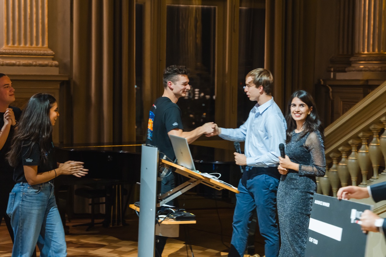 Maximilian winning the Most likely to found a unicorn startup award