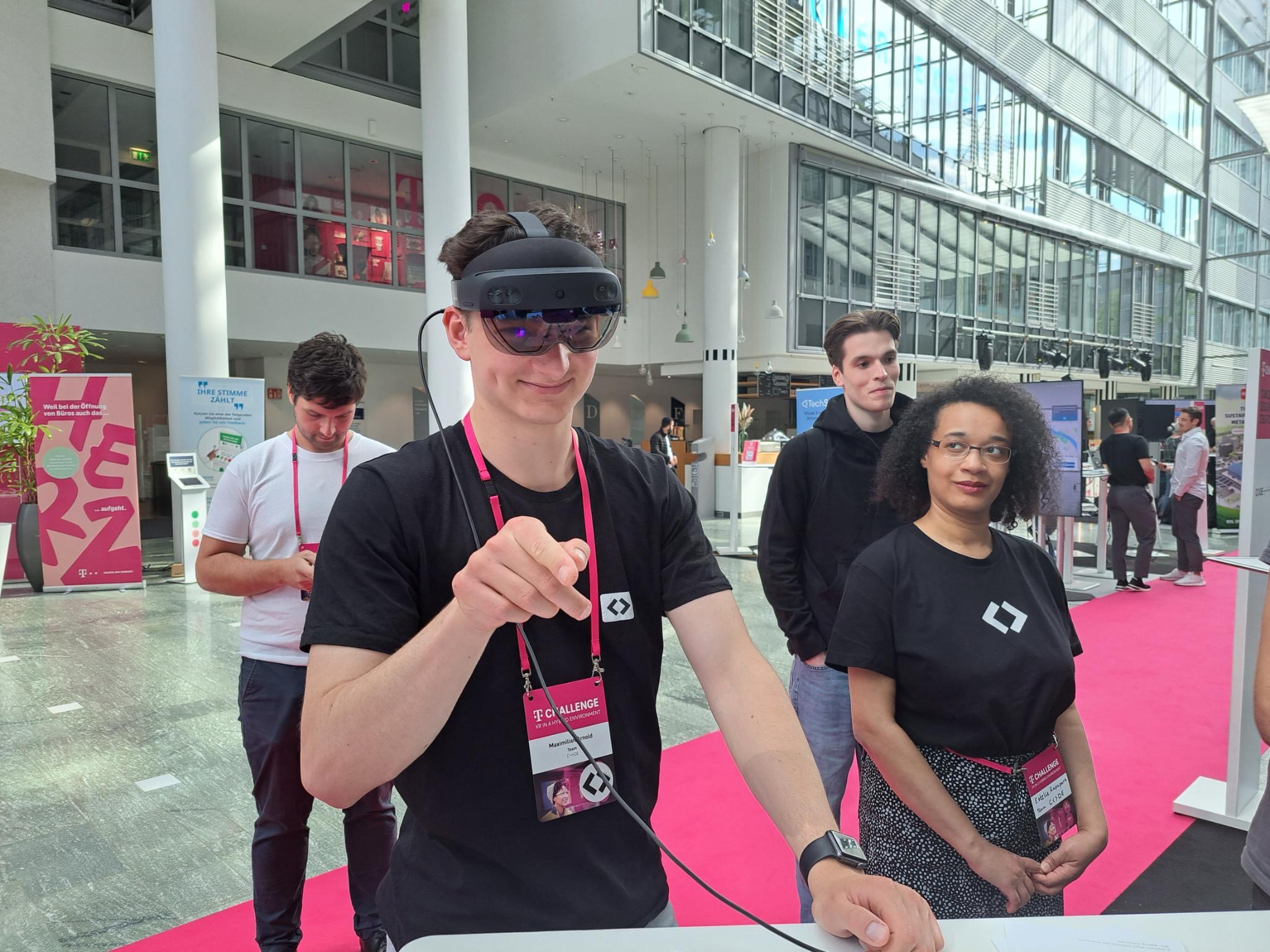 Max at the Telekom headquarters wearing the Microsoft Hololens